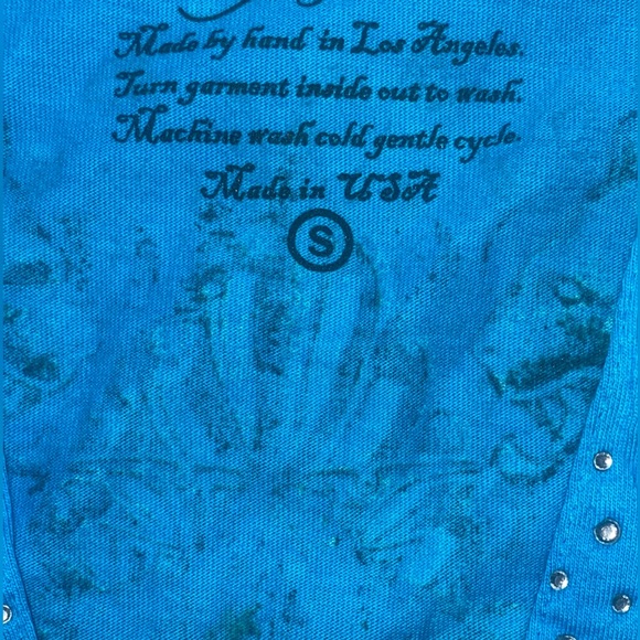 Swarovski Crystal Embellished Cross T Shirt For Women, Blue Short Sleeve Shirt - Picture 15 of 16